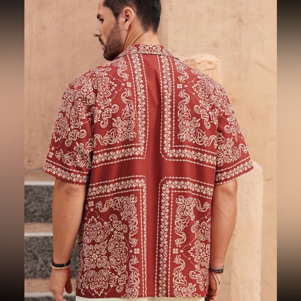 Manfinity Vacaylife Men's Spring/Summer Casual Vacation Woven Short Sleeve Print - Picture 2 of 3